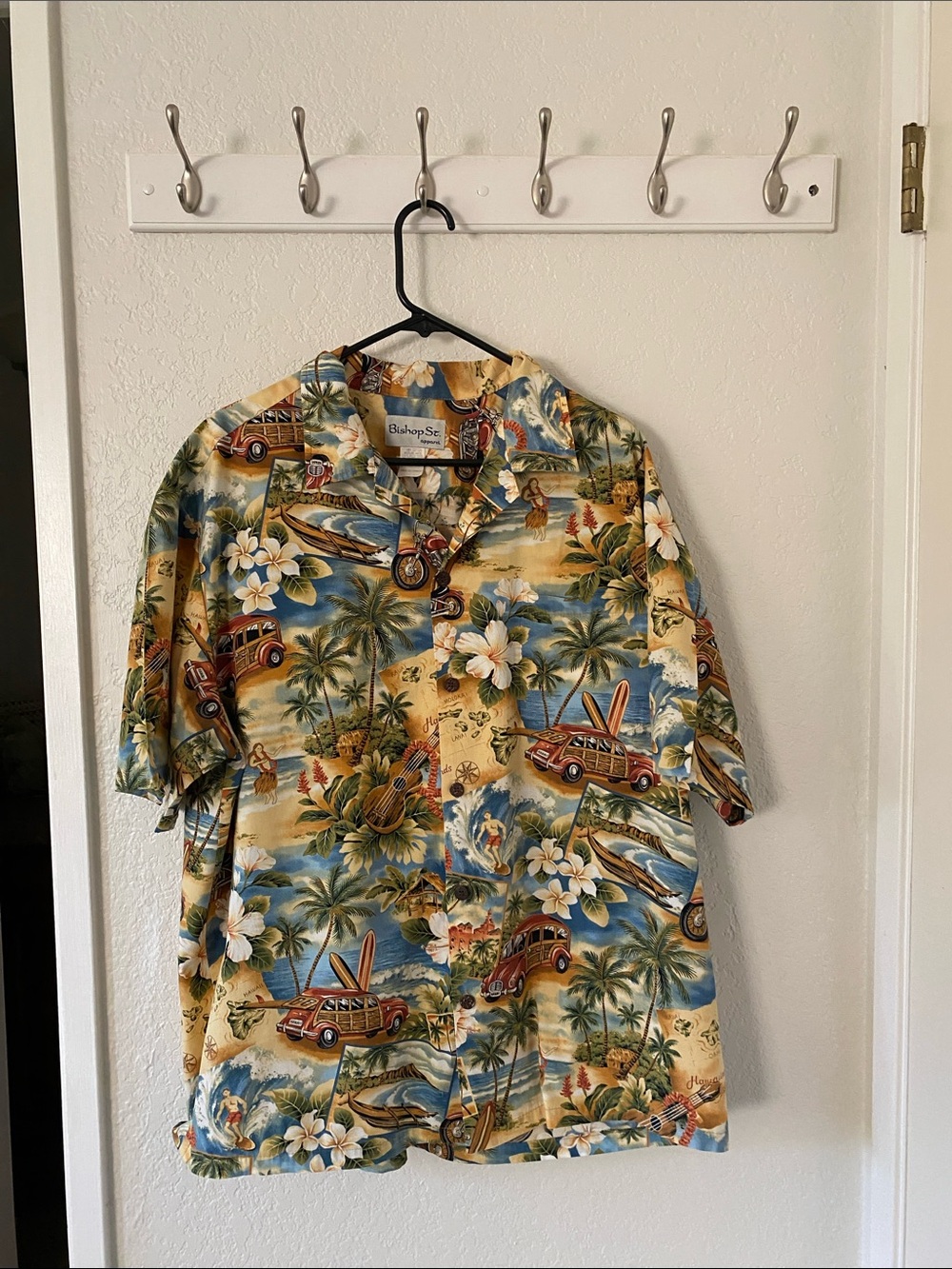 Tropical Surf Print Button-Down Shirt - Woody, Harley, Ukelele, plumeria